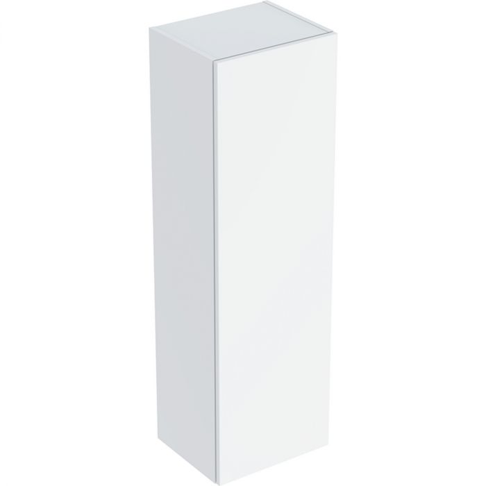 Szafka boczna wisząca, z lustrem po wewnętrznej stronie drzwi Sprasowana trójwarstwowa płyta wiórowa 360 x 299 x 1180 mm lava lakierowana matowa z jednymi drzwiami, z zawiasem z lewej lub prawej strony, 3 szklane półki regulowane, wilgocioodporna GEBERIT 