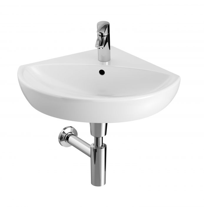 Umywalka ceramiczna GEBERIT SELNOVA narożna kompaktowa z otworem z przelewem 590 x 560 x 180 mm biała  | 501050005