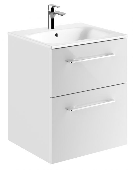 Zestaw łazienkowy 550 x 502 x 652 mm biały GEBERIT SELNOVA SQUARE szafka pod umywalkę z dwiema szufladami, z umywalką meblową z cienkim rantem, z przelewem, z otworem na baterię | 501232001