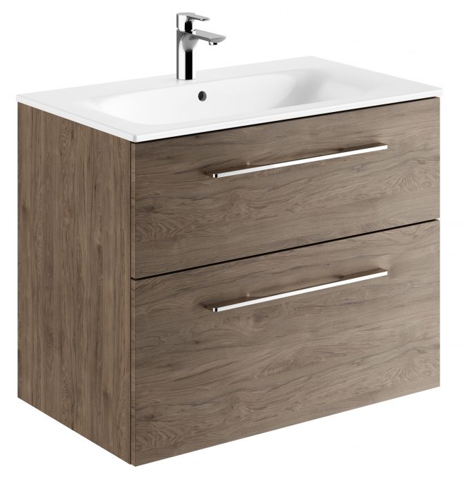 Zestaw łazienkowy 800 x 502 x 652 mm orzech włoski hickory GEBERIT SELNOVA SQUARE szafka pod umywalkę z dwiema szufladami, z umywalką meblową z cienkim rantem, z przelewem, z otworem na baterię | 501242001