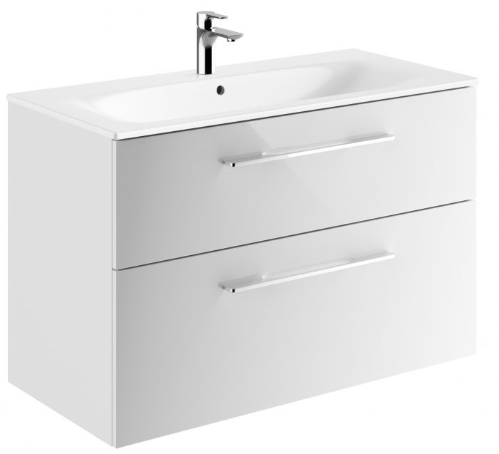 Zestaw łazienkowy 1000 x 502 x 652 mm biały GEBERIT SELNOVA SQUARE szafka pod umywalkę z dwiema szufladami, z umywalką meblową z cienkim rantem, z przelewem, z otworem na baterię | 501244001