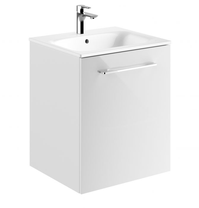 Zestaw łazienkowy 550 x 502 x 652 mm biały GEBERIT SELNOVA SQUARE szafka pod umywalkę z jednymi drzwiami, z umywalką meblową z cienkim rantem, z przelewem, z otworem na baterię  | 501248001