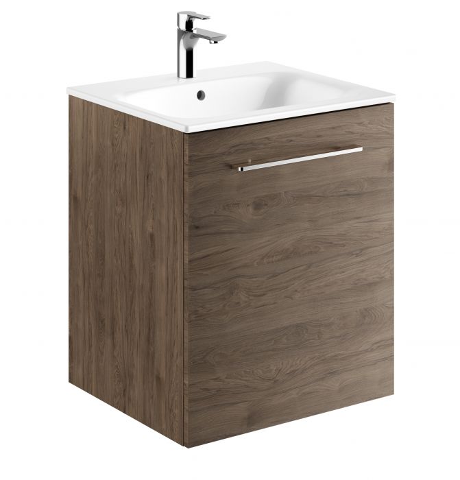 Zestaw łazienkowy 550 x 502 x 652 mm orzech włoski hickory GEBERIT SELNOVA SQUARE szafka pod umywalkę z jednymi drzwiami, z umywalką meblową z cienkim rantem, z przelewem, z otworem na baterię  | 501250001