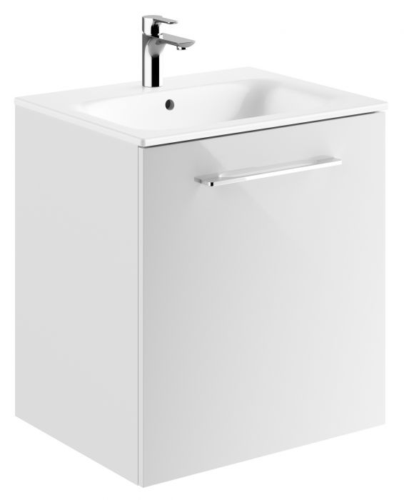 Zestaw łazienkowy 600 x 502 x 652 mm biały GEBERIT SELNOVA SQUARE szafka pod umywalkę z jednymi drzwiami, z umywalką meblową z cienkim rantem, z przelewem, z otworem na baterię | 501252001