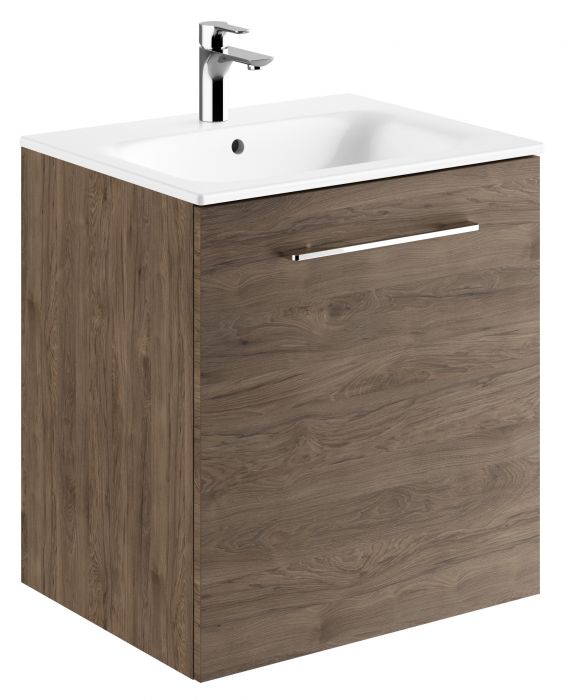Zestaw łazienkowy 600 x 502 x 652 mm orzech włoski hickory GEBERIT SELNOVA SQUARE szafka pod umywalkę z jednymi drzwiami, z umywalką meblową z cienkim rantem, z przelewem, z otworem na baterię | 501254001
