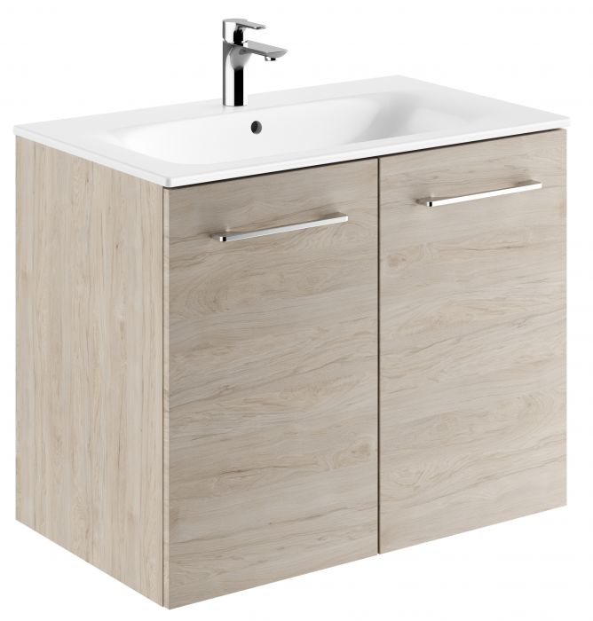 Zestaw łazienkowy 800 x 502 x 652 mm orzech włoski hickory jasny GEBERIT SELNOVA SQUARE szafka pod umywalkę z dwojgiem drzwi, z umywalką meblową z cienkim rantem, z przelewem, z otworem na baterię | 501259001