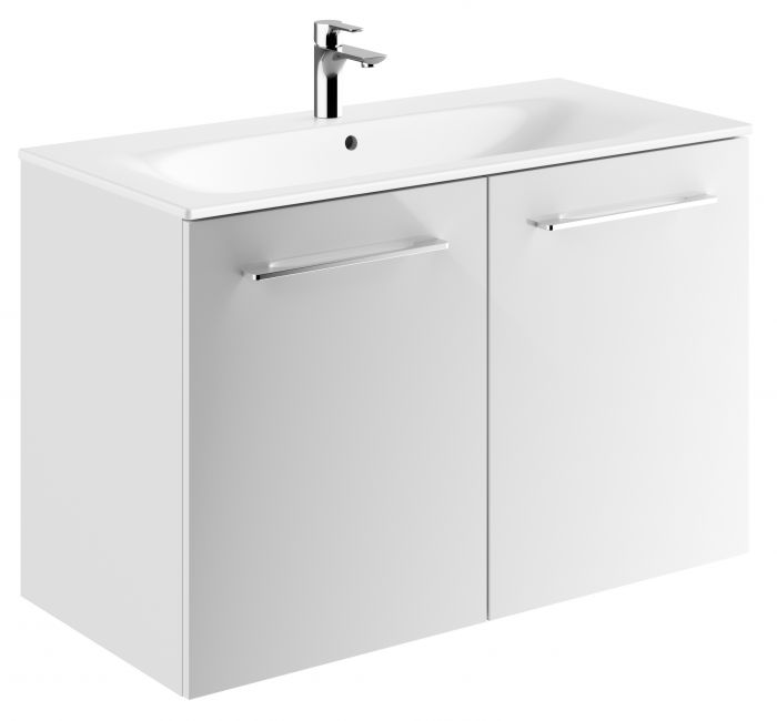 Zestaw łazienkowy 1000 x 502 x 652 mm biały GEBERIT SELNOVA SQUARE szafka pod umywalkę z dwojgiem drzwi, z umywalką meblową z cienkim rantem, z przelewem, z otworem na baterię  | 501260001