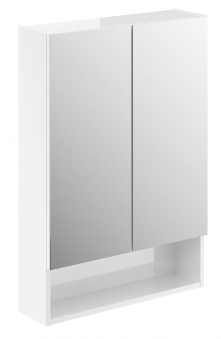 Szafka z lustrem płyta wiórowa 588 x 175 x 850 mm biała z dwoma drzwiami, z otwartą półką, z czterema przekładanymi szklanymi półkami GEBERIT SELNOVA SQUARE | 501264001