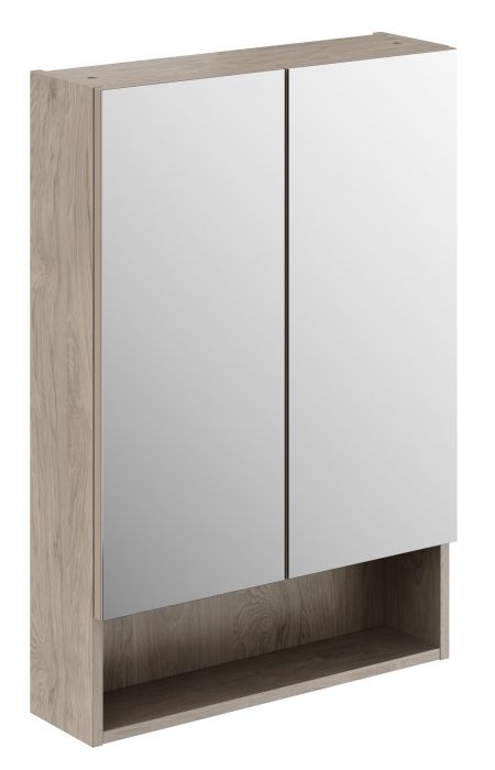 Szafka z lustrem płyta wiórowa 588 x 175 x 850 mm orzech włoski hickory z dwoma drzwiami, z otwartą półką, z czterema przekładanymi szklanymi półkami GEBERIT SELNOVA SQUARE | 501266001