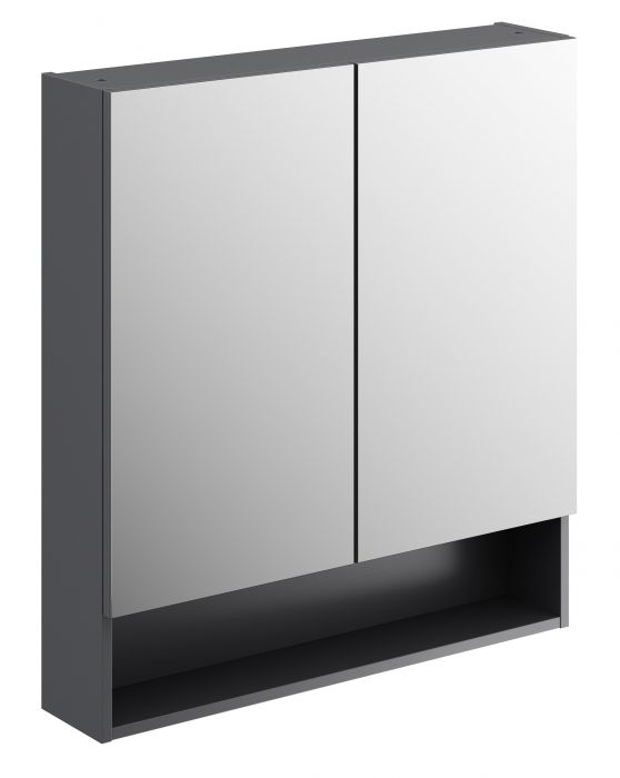 Szafka z lustrem płyta wiórowa 788 x 175 x 850 mm lava z dwoma drzwiami, z otwartą półką, z czterema przekładanymi szklanymi półkami GEBERIT SELNOVA SQUARE | 501269001