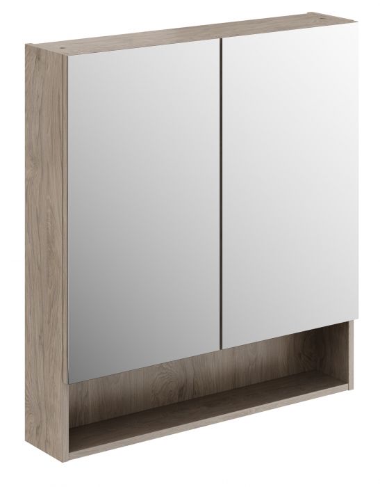 Szafka z lustrem płyta wiórowa 788 x 175 x 850 mm orzech włoski hickory z dwoma drzwiami, z otwartą półką, z czterema przekładanymi szklanymi półkami GEBERIT SELNOVA SQUARE | 501270001