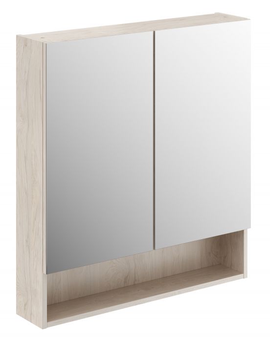 Szafka z lustrem płyta wiórowa 788 x 175 x 850 mm orzech włoski hickory jasny z dwoma drzwiami, z otwartą półką, z czterema przekładanymi szklanymi półkami GEBERIT SELNOVA SQUARE | 501271001