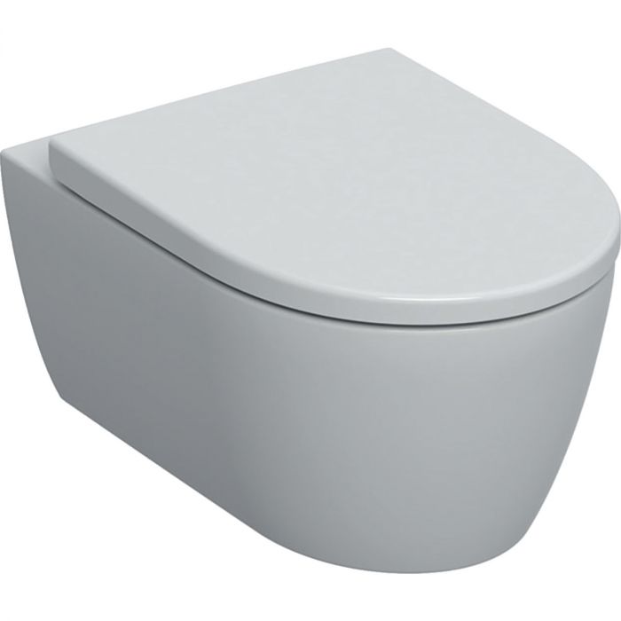 Miska wc ceramiczna wisząca GEBERIT iCon lejowa, Rimfree w komplecie: deska sedesowa, elementy mocujące biały alpin mat | 501663JT1