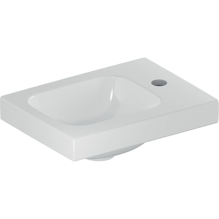 Umywalka ceramiczna GEBERIT iCon Light możliwość osadzenia w blacie kompaktowa z otworem bez przelewu z półką z prawej strony 380 x 280 x 140 mm biała | 501830001