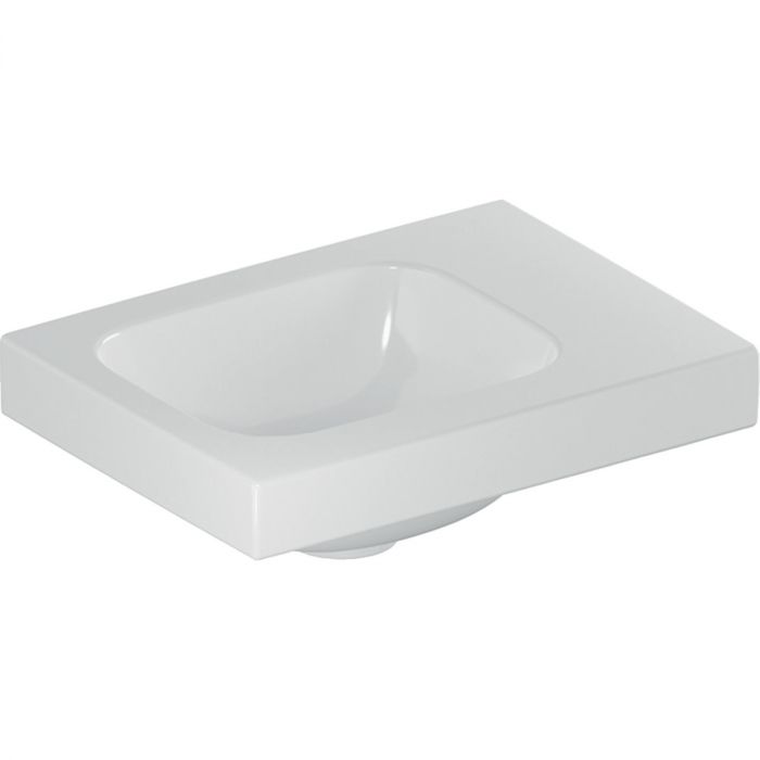 Umywalka ceramiczna GEBERIT iCon Light możliwość osadzenia w blacie kompaktowa bez otworu bez przelewu z półką z prawej strony 380 x 280 x 140 mm biała | 501830003