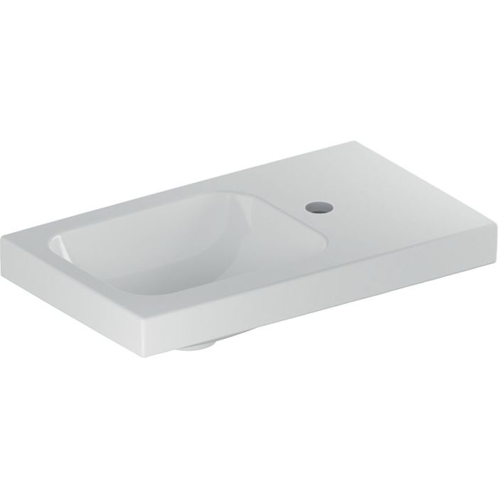 Umywalka ceramiczna GEBERIT iCon Light możliwość osadzenia w blacie kompaktowa z otworem bez przelewu z powierzchnią odkładczą, z półką z prawej strony 530 x 310 x 140 mm biała  | 501832001
