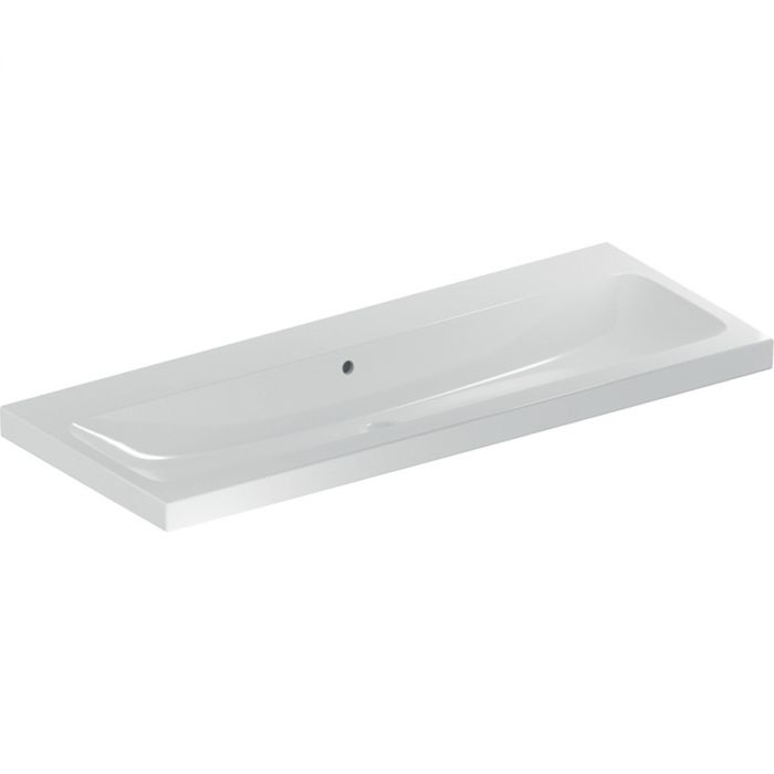 Umywalka ceramiczna GEBERIT iCon Light możliwość osadzenia w blacie ścienna bez otworu z przelewem 1200 x 480 x 160 mm biała | 501837003