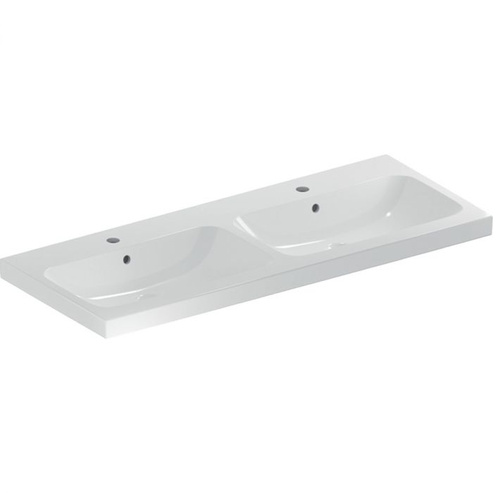 Umywalka ceramiczna GEBERIT iCon Light możliwość osadzenia w blacie podwójna z otworem z przelewem 1200 x 480 x 155 mm biała | 501838001