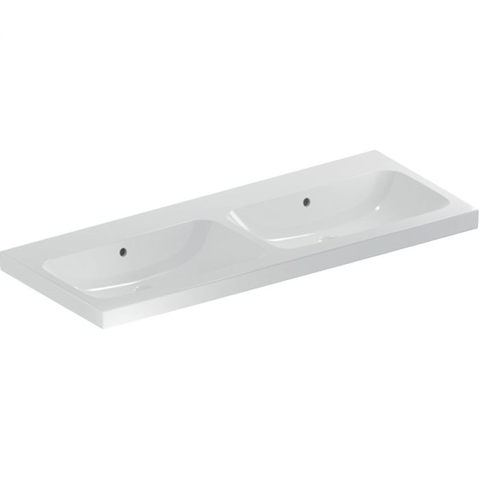 Umywalka ceramiczna GEBERIT iCon Light możliwość osadzenia w blacie podwójna bez otworu z przelewem 1200 x 480 x 155 mm biała | 501838003