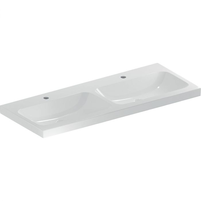 Umywalka ceramiczna GEBERIT iCon Light możliwość osadzenia w blacie podwójna z otworem bez przelewu 1200 x 480 x 155 mm biała z powłoką KeraTect | 501838006