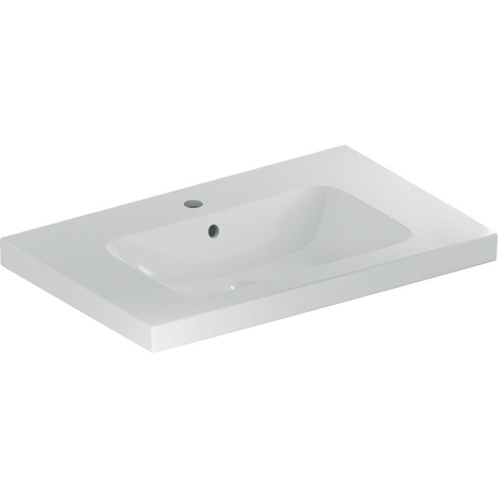 Umywalka ceramiczna GEBERIT iCon Light możliwość osadzenia w blacie z otworem z przelewem z powierzchnią odkładniczą 750 x 480 x 160 mm biała | 501839001