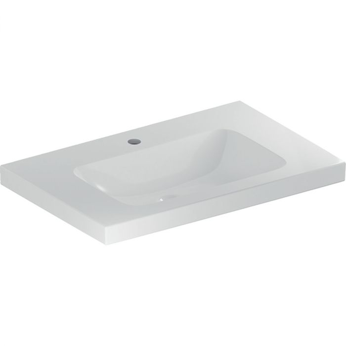 Umywalka ceramiczna GEBERIT iCon Light możliwość osadzenia w blacie z otworem bez przelewu z powierzchnią odkładniczą 750 x 480 x 160 mm biała | 501839005