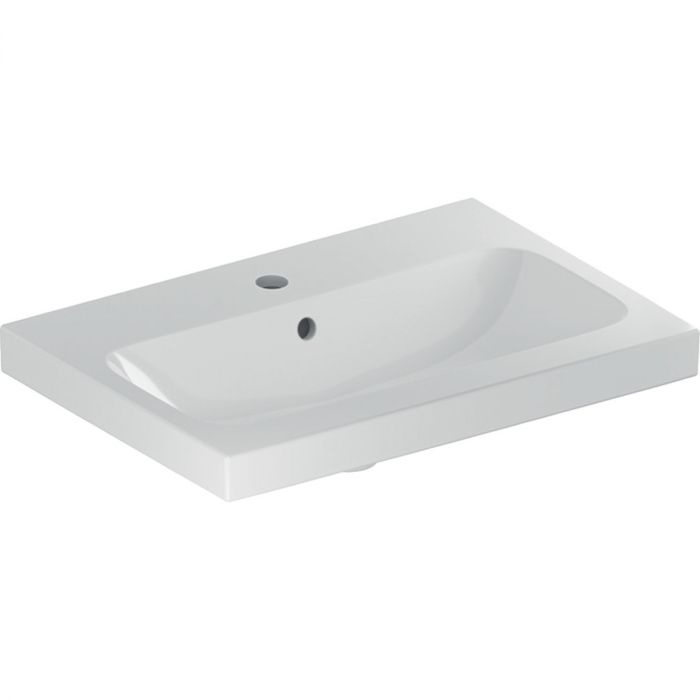 Umywalka ceramiczna GEBERIT iCon Light możliwość osadzenia w blacie krótka z otworem z przelewem 600 x 420 x 170 mm biała | 501841001