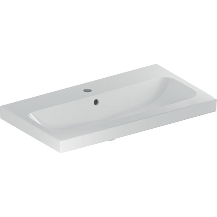 Umywalka ceramiczna GEBERIT iCon Light możliwość osadzenia w blacie krótka z otworem z przelewem 750 x 420 x 170 mm biała | 501842001