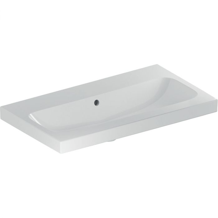 Umywalka ceramiczna GEBERIT iCon Light możliwość osadzenia w blacie krótka bez otworu z przelewem 750 x 420 x 170 mm biała | 501842003