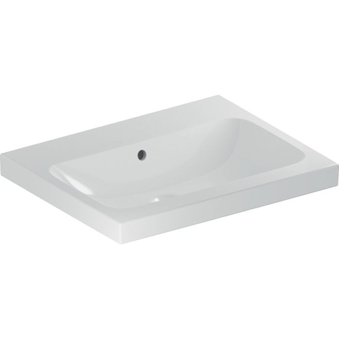 Umywalka ceramiczna GEBERIT iCon Light mocowana do ściany nablatowa bez otworu z przelewem 600 x 480 x 160 mm biała | 501847003
