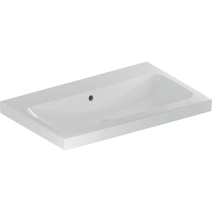 Umywalka ceramiczna GEBERIT iCon Light mocowana do ściany nablatowa bez otworu z przelewem 750 x 480 x 160 mm biała | 501848003