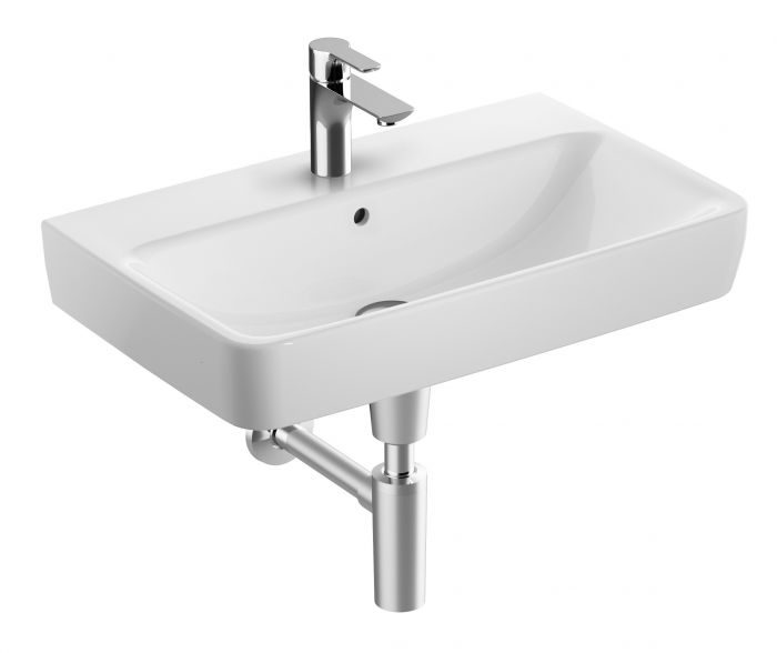 Umywalka ceramiczna GEBERIT SELNOVA COMPACT możliwość osadzenia w blacie lub możliwość połączenia z półpostumentem z otworem z przelewem 650 x 400 x 175 mm biała | 501890007