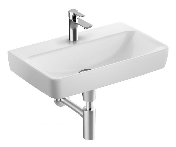 Umywalka ceramiczna GEBERIT SELNOVA COMPACT możliwość osadzenia w blacie lub możliwość połączenia z półpostumentem z otworem 650 x 400 x 175 mm biała | 501891007
