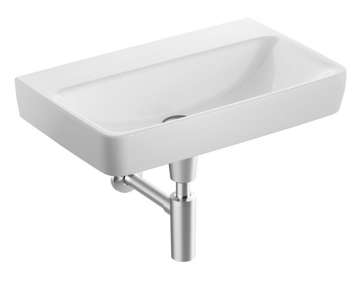 Umywalka ceramiczna GEBERIT SELNOVA COMPACT możliwość osadzenia w blacie lub możliwość połączenia z półpostumentem bez otworu bez przelewu 650 x 400 x 175 mm biała | 501893007