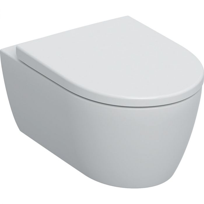 ICon miska wc ceramiczna lejowa, Rimfree wisząca z ukrytym mocowaniem 35.5 x 53 x 37.5 biała bez powłoki w komplecie: deska sedesowa, elementy mocujące