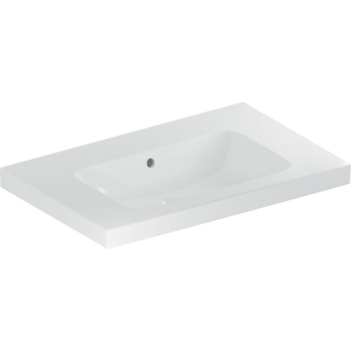 Umywalka ceramiczna GEBERIT iCon Light możliwość osadzenia w blacie bez otworu z przelewem z powierzchnią odkładniczą 750 x 480 x 160 mm biała z powłoką KeraTect | 501839004