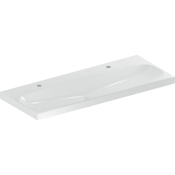 Umywalka ceramiczna GEBERIT Acanto B120 meblowa prostokątny 2-otworowa bez przelewu z otworem na baterie po prawej i lewej stronie 1200 x 482 x 180 mm biała | 501880005