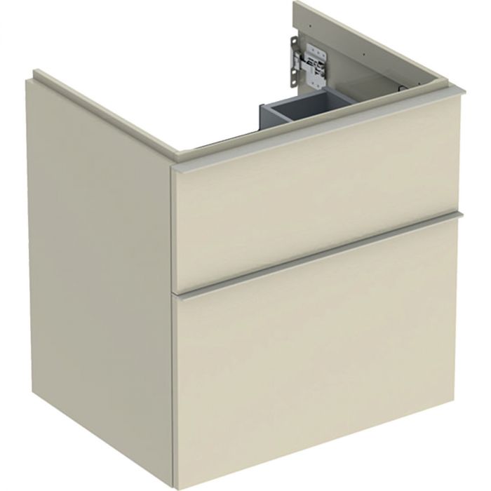 Szafka pod umywalkę dolna wisząca 592 x 476 x 615 mm szary piaskowy lakierowany wysoki połysk z dwoma szufladami GEBERIT iCon | 502303JL1