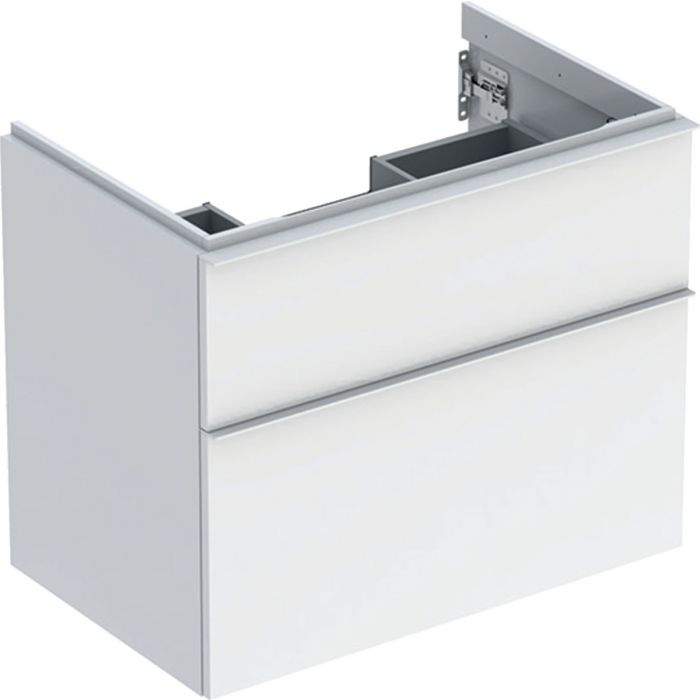 Szafka pod umywalkę dolna wisząca 740 x 476 x 615 mm biała lakierowany wysoki połysk z dwoma szufladami GEBERIT iCon | 502304011