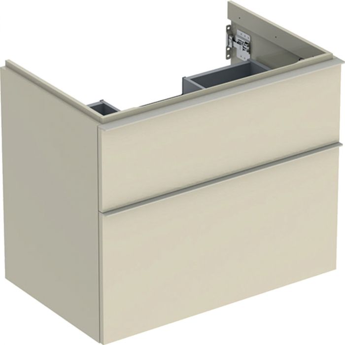 Szafka pod umywalkę dolna wisząca 740 x 476 x 615 mm szary piaskowy lakierowany wysoki połysk z dwoma szufladami GEBERIT iCon | 502304JL1