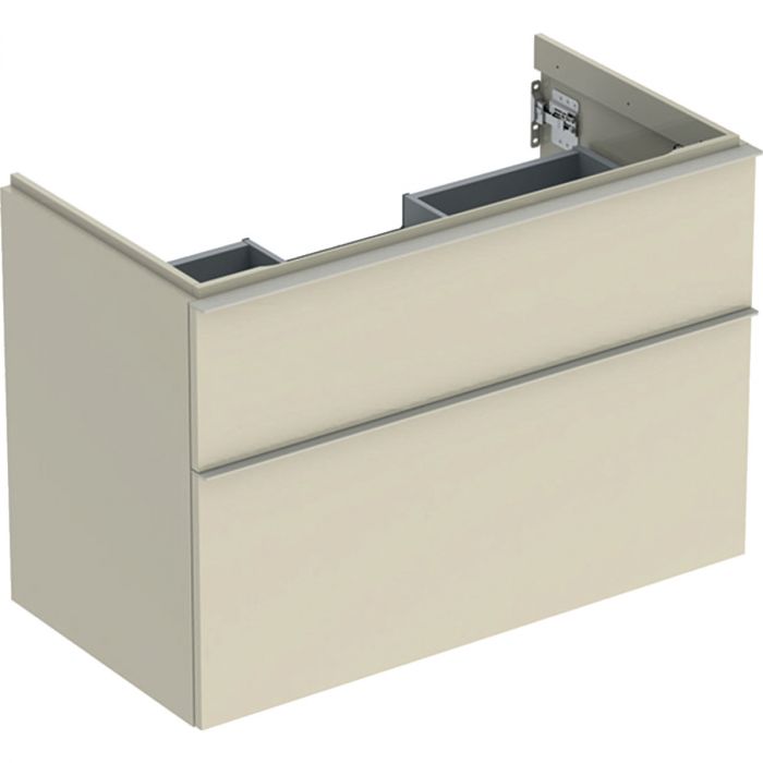 Szafka pod umywalkę dolna wisząca 888 x 476 x 615 mm szary piaskowy lakierowany wysoki połysk z dwoma szufladami GEBERIT iCon | 502305JL1