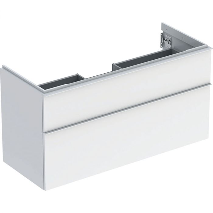 Szafka pod umywalkę dolna wisząca 1184 x 476 x 615 mm biała lakierowany wysoki połysk z dwoma szufladami GEBERIT iCon | 502306011