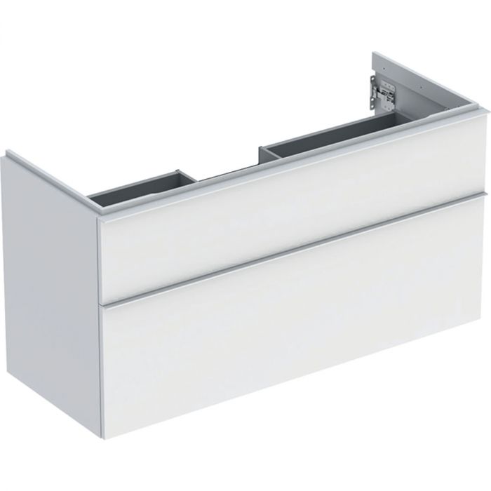 Szafka pod umywalkę dolna wisząca 1184 x 476 x 615 mm biała lakierowany mat z dwoma szufladami GEBERIT iCon | 502306013