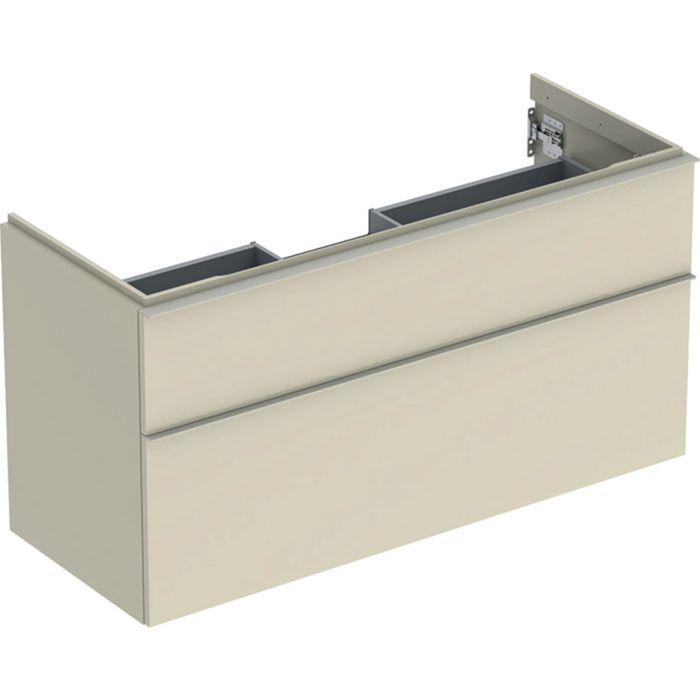 Szafka pod umywalkę dolna wisząca 1184 x 476 x 615 mm szary piaskowy lakierowany wysoki połysk z dwoma szufladami GEBERIT iCon | 502306JL1