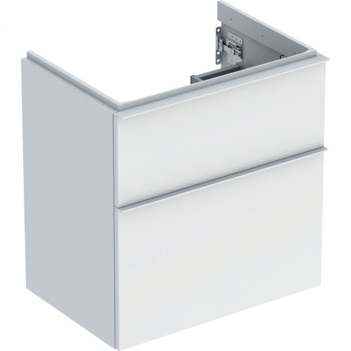 Szafka pod umywalkę wisząca dolna krótka 592 x 416 x 615 mm biała lakierowany mat z dwoma szufladami GEBERIT iCon | 502307013