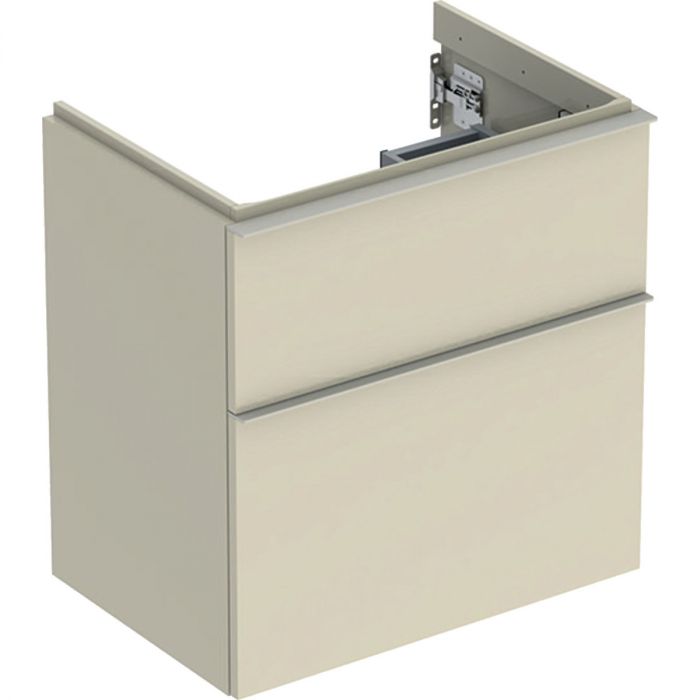 Szafka pod umywalkę wisząca dolna krótka 592 x 416 x 615 mm szary piaskowy lakierowany wysoki połysk z dwoma szufladami GEBERIT iCon | 502307JL1