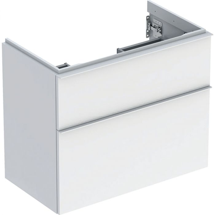 Szafka pod umywalkę wisząca dolna krótka 740 x 416 x 615 mm biała lakierowany wysoki połysk z dwoma szufladami GEBERIT iCon | 502308011