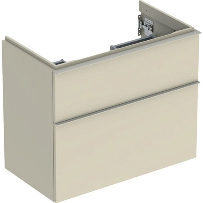 Szafka pod umywalkę wisząca dolna krótka 740 x 416 x 615 mm szary piaskowy lakierowany wysoki połysk z dwoma szufladami GEBERIT iCon | 502308JL1