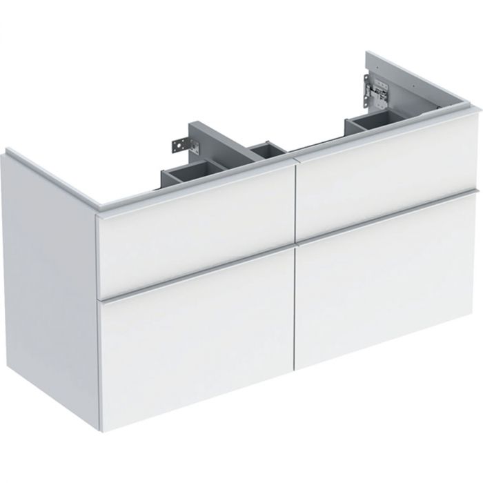 Szafka pod umywalkę podwójną dolna wisząca 1184 x 476 x 615 mm biała lakierowany wysoki połysk z czterema szufladami GEBERIT iCon | 502309011