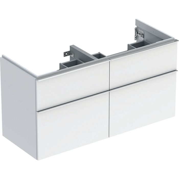 Szafka pod umywalkę podwójną dolna wisząca 1184 x 476 x 615 mm biała lakierowany wysoki połysk z czterema szufladami GEBERIT iCon | 502309012